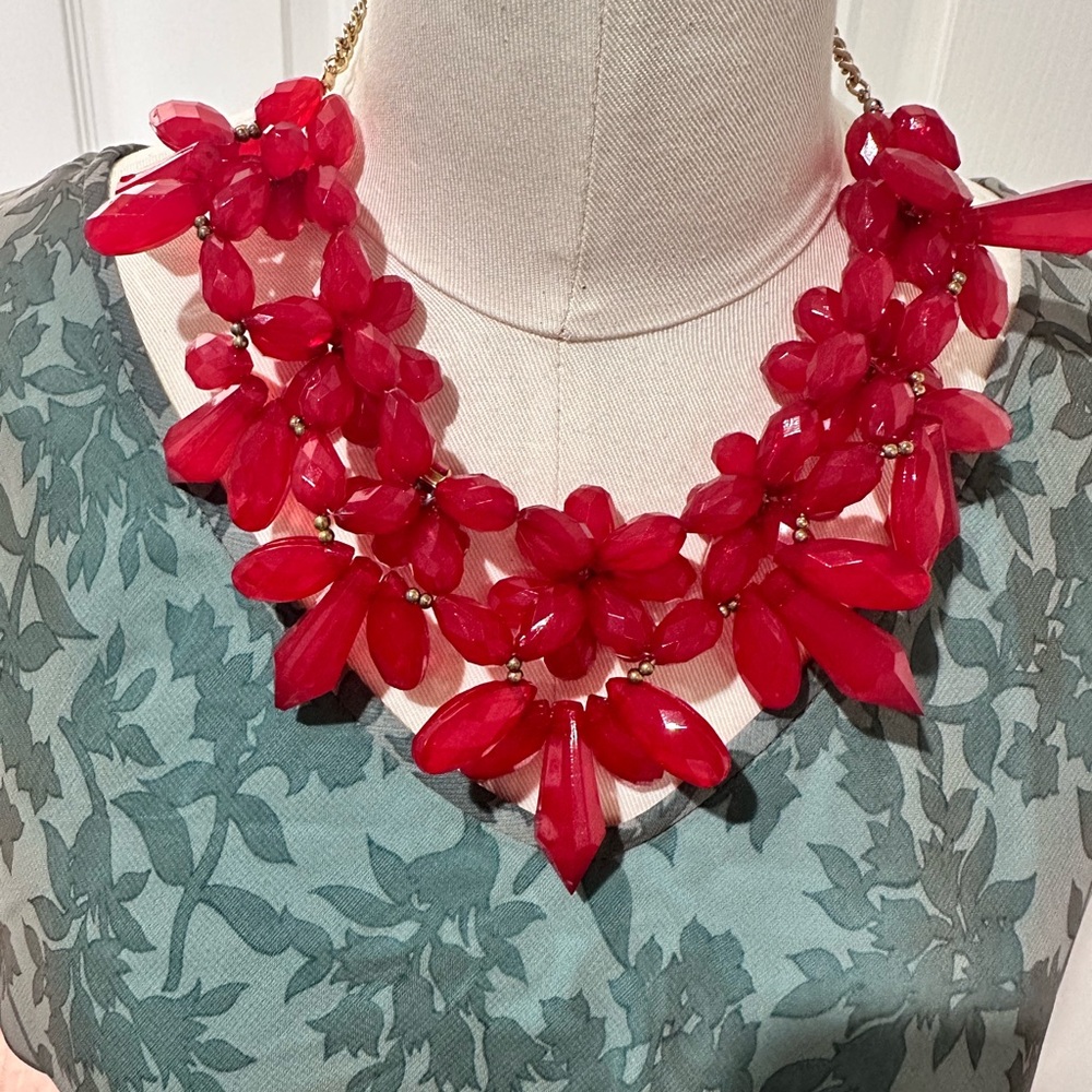 Bold Red Floral Statement Necklace